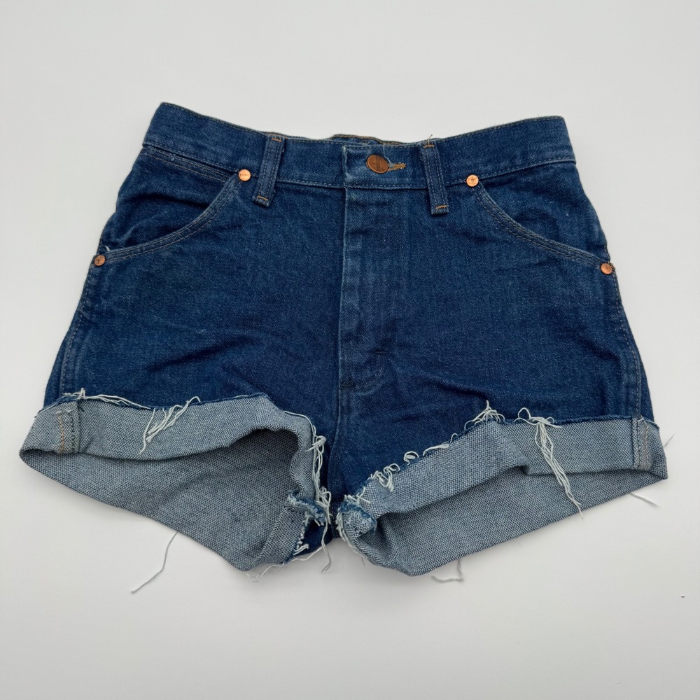 Wrangler Retro Kids Denim Shorts Blue High Waisted Cut Off Size 16 Slim